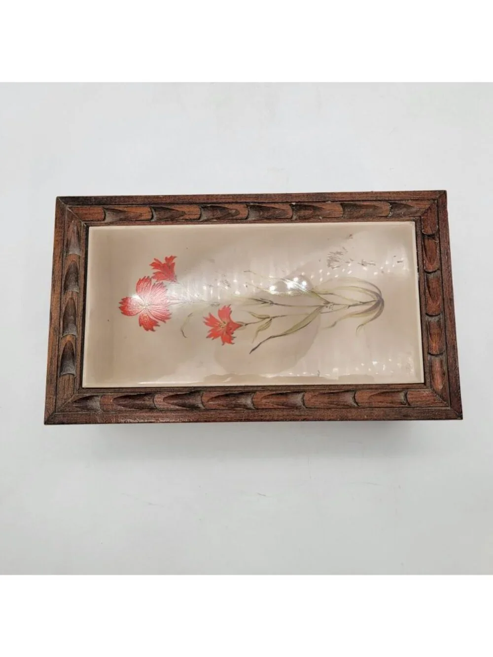 Vintage Italian Tile Inlay Wooden Jewelry Box